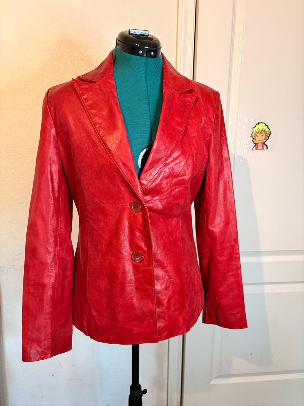 Women's Red Leather Blazer Jacket